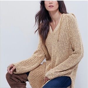 Free People Tan Knit Hoodie